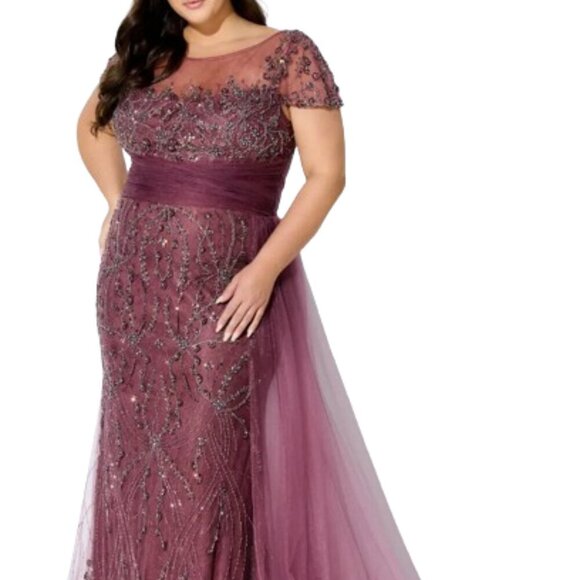 NWT Ivonne D 122D62 Beaded Tulle w/ Lace Underlay Evening Dress Rosewood size 4 - Picture 1 of 7